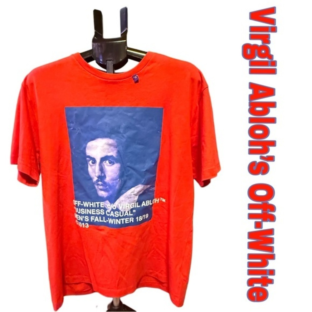 Off-White c/o Virgil Abloh “Business Casual” Graphic Tee – Red – EUC